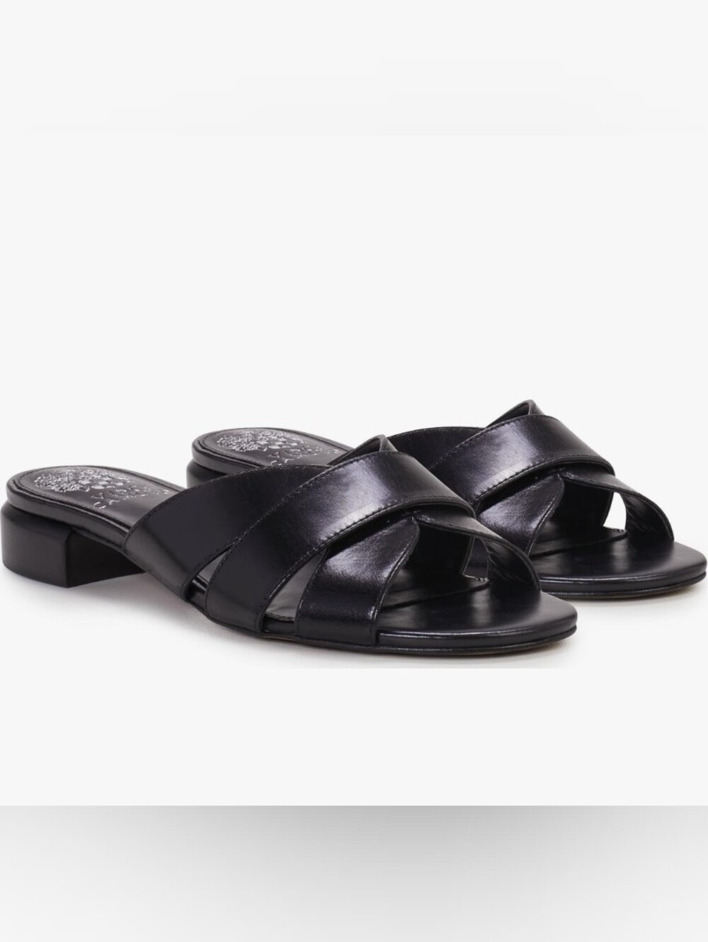 Vince Camuto Black Leather Crisscross Slide Sandals